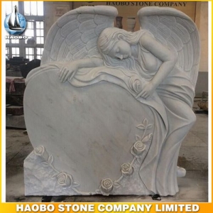 Carved Rose Weeping Angel Headstone With Heart Designs